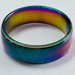 Rainbow Titanium Band Ring Oil Slick Multicolor Unisex Size 11